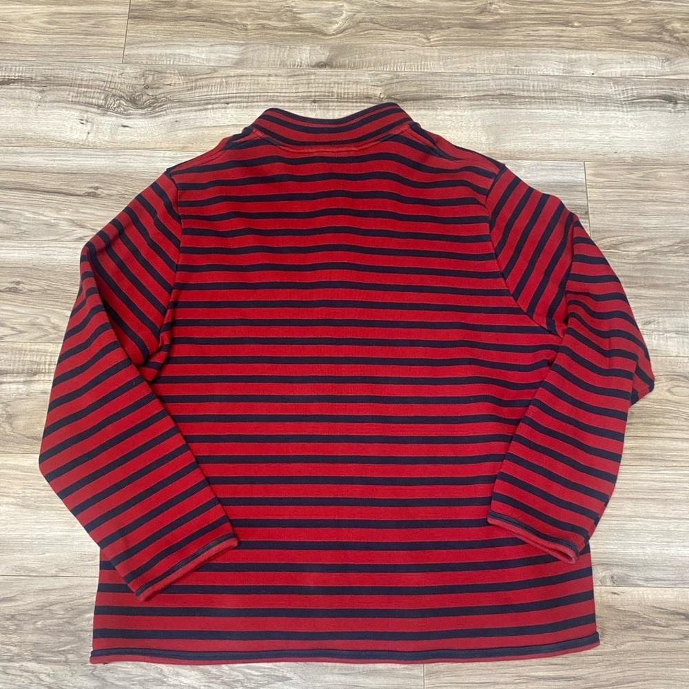 LL Bean Mens Striped Sweater Size XXL Long Sleeve Quarter Zip Pullover Red Navy - Picture 5 of 8